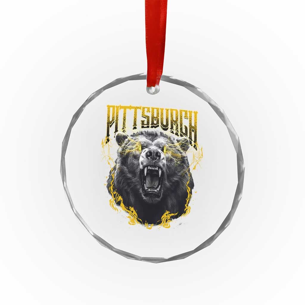 Vintage Pittsburgh Crystal Glass Ornament Retro Sports Fan Wild Bear Mascot Streetwear Bootleg TS10 Transparent Glass 3'' Circle Print Your Wear