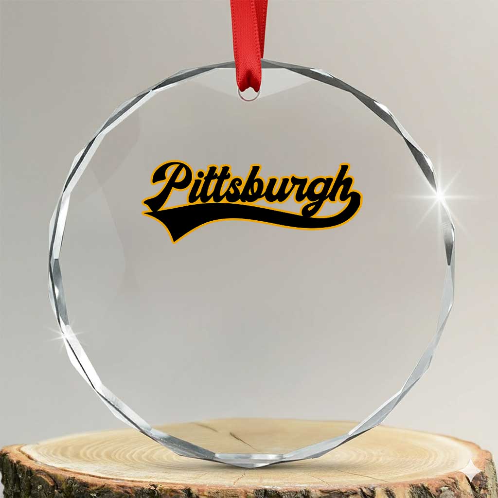 Vintage Pittsburgh Crystal Glass Ornament Varsity Script Retro Sports Jersey Style Baseball Fans TS10 Transparent Glass 3'' Circle Print Your Wear