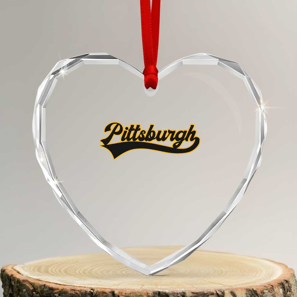 Vintage Pittsburgh Heart Crystal Glass Ornament Varsity Script Retro Sports Jersey Style Baseball Fans TS10 Transparent Glass 3'' Heart Print Your Wear