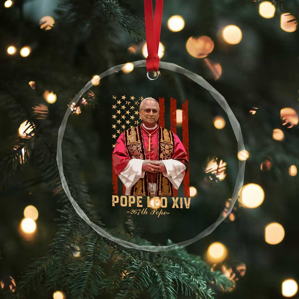 Vintage Pope Leo XIV Crystal Glass Ornament 267th Pope American Flag TS02 Print Your Wear