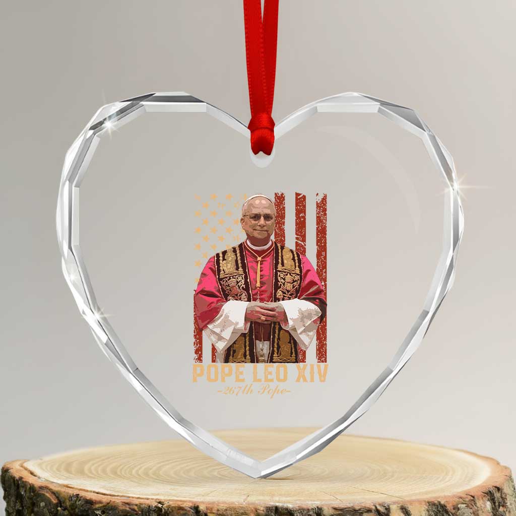 Vintage Pope Leo XIV Heart Crystal Glass Ornament 267th Pope American Flag TS02 Transparent Glass 3'' Heart Print Your Wear