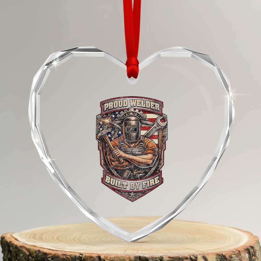 Vintage Proud American Welder Heart Crystal Glass Ornament Built By Fire Blue Collar Dad Gift TS12 Transparent Glass 3'' Heart Print Your Wear