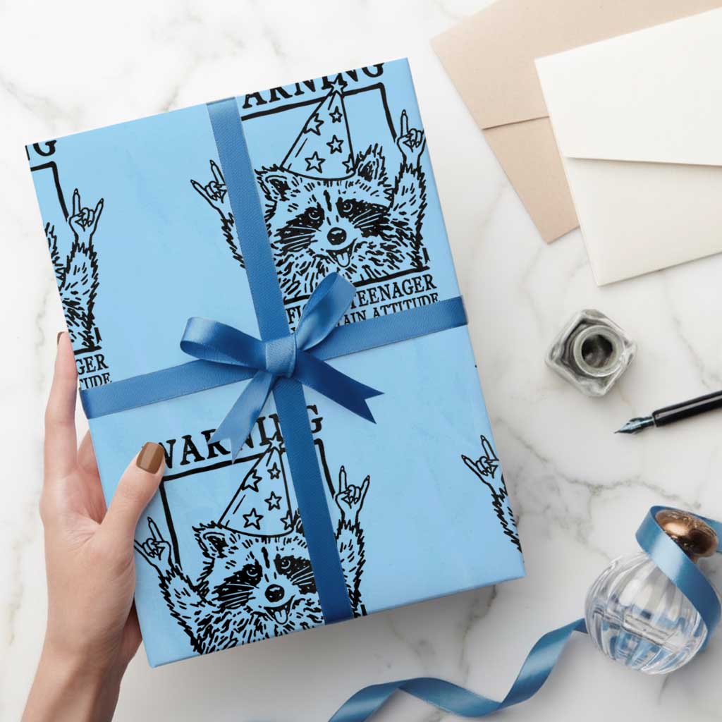 Vintage Raccoon 13th Birthday Wrapping Paper Roll 13 Year Old Official Teenager Gifts TS10 Light Blue Print Your Wear