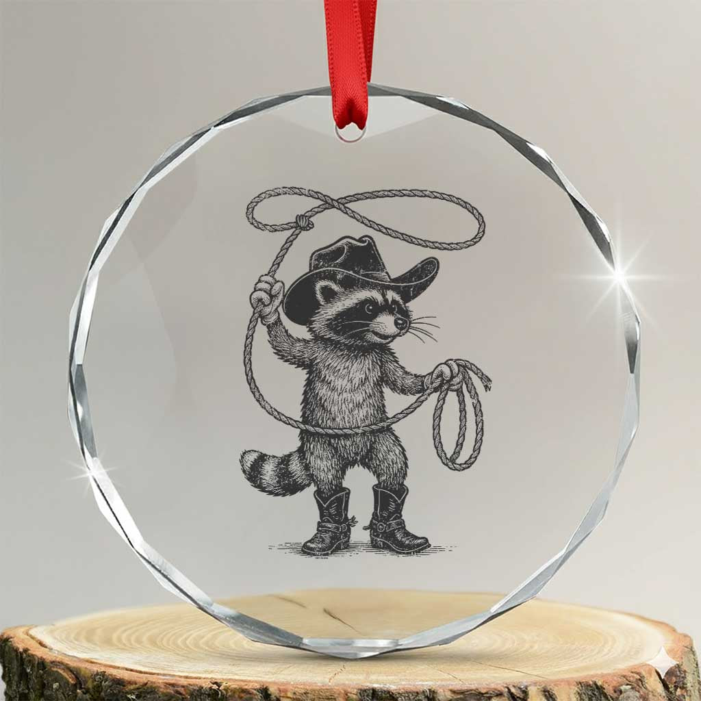 Vintage Raccoon Cowboy Crystal Glass Ornament Cowgirl Trash Panda Western Country TS10 Transparent Glass 3'' Circle Print Your Wear
