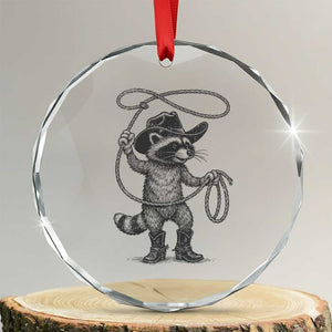 Vintage Raccoon Cowboy Crystal Glass Ornament Cowgirl Trash Panda Western Country TS10 Transparent Glass 3'' Circle Print Your Wear