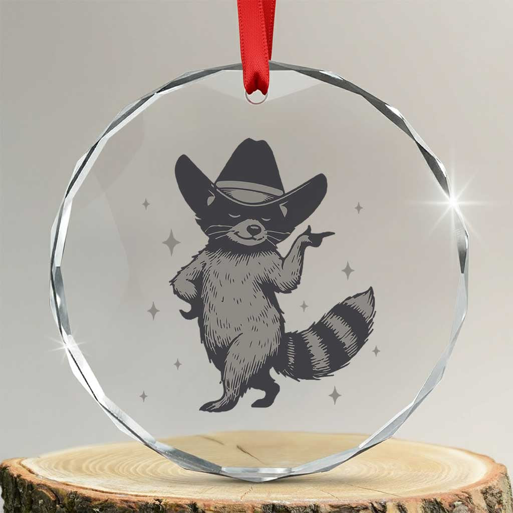 Vintage Raccoon Cowboy Crystal Glass Ornament Cowgirl Trash Panda Western Country TS10 Transparent Glass 3'' Circle Print Your Wear