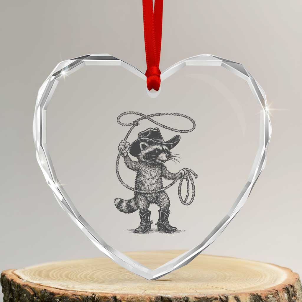 Vintage Raccoon Cowboy Heart Crystal Glass Ornament Cowgirl Trash Panda Western Country Meme TS10 Transparent Glass 3'' Heart Print Your Wear