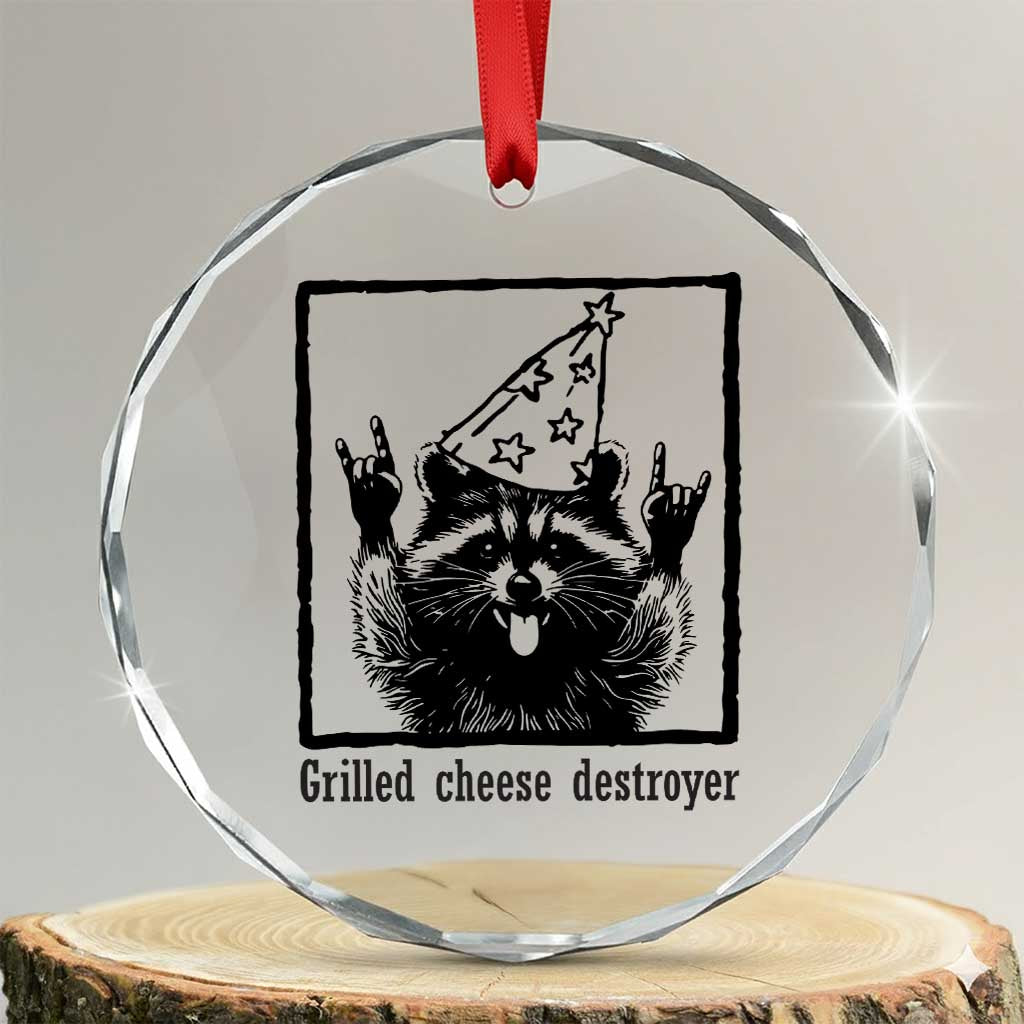 Vintage Raccoon Crystal Glass Ornament Retro Silly Trash Panda Meme TS10 Transparent Glass 3'' Circle Print Your Wear