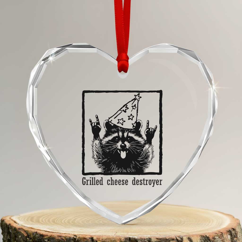 Vintage Raccoon Heart Crystal Glass Ornament Retro Silly Trash Panda Meme TS10 Transparent Glass 3'' Heart Print Your Wear