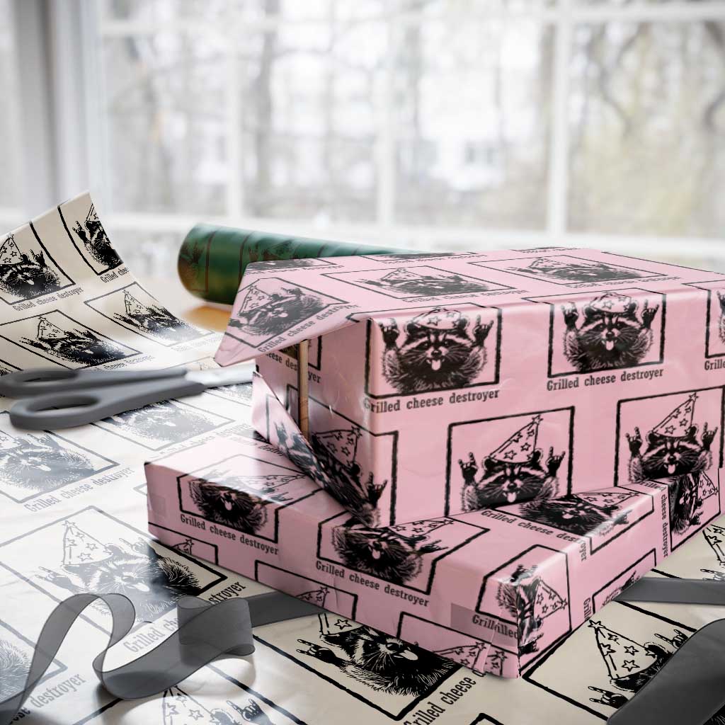 Vintage Raccoon Wrapping Paper Roll Retro Silly Trash Panda Meme TS10 Light Pink Print Your Wear