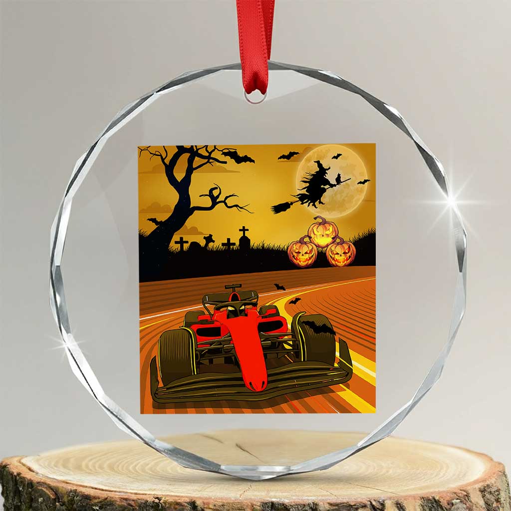 Vintage Race Car Halloween Pumpkin Retro Racing Crystal Glass Ornament TS14 Transparent Glass 3'' Circle Print Your Wear