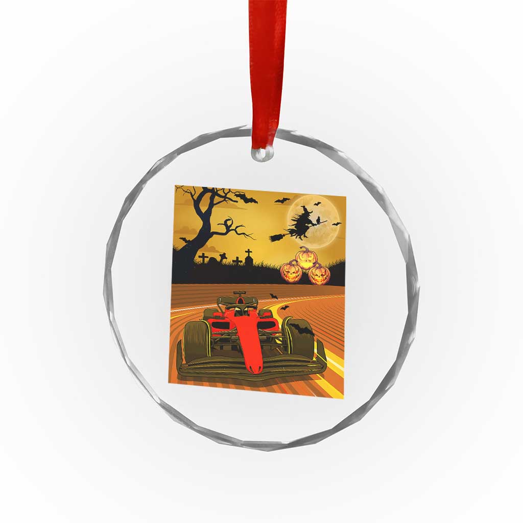 Vintage Race Car Halloween Pumpkin Retro Racing Crystal Glass Ornament TS14 Transparent Glass 3'' Circle Print Your Wear