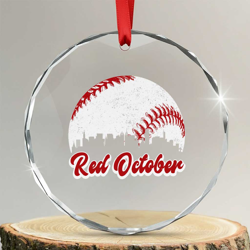 Vintage Red October Crystal Glass Ornament Philadelphia Skyline Retro Philly Cityscape TS10 Transparent Glass 3'' Circle Print Your Wear