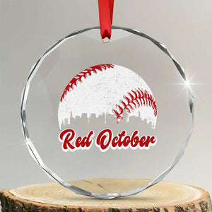 Vintage Red October Crystal Glass Ornament Philadelphia Skyline Retro Philly Cityscape TS10 Transparent Glass 3'' Circle Print Your Wear