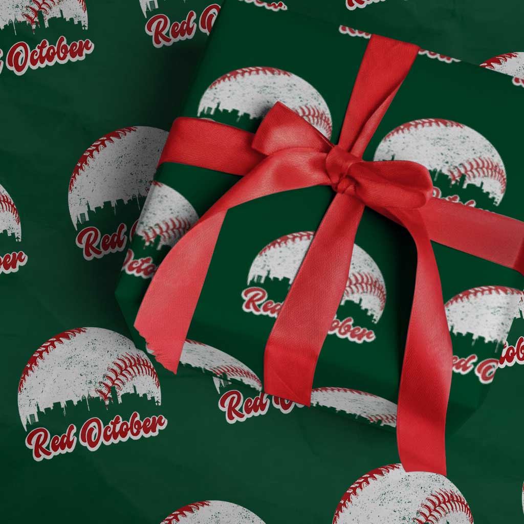 Vintage Red October Wrapping Paper Roll Philadelphia Skyline Retro Philly Cityscape TS10 Green Print Your Wear