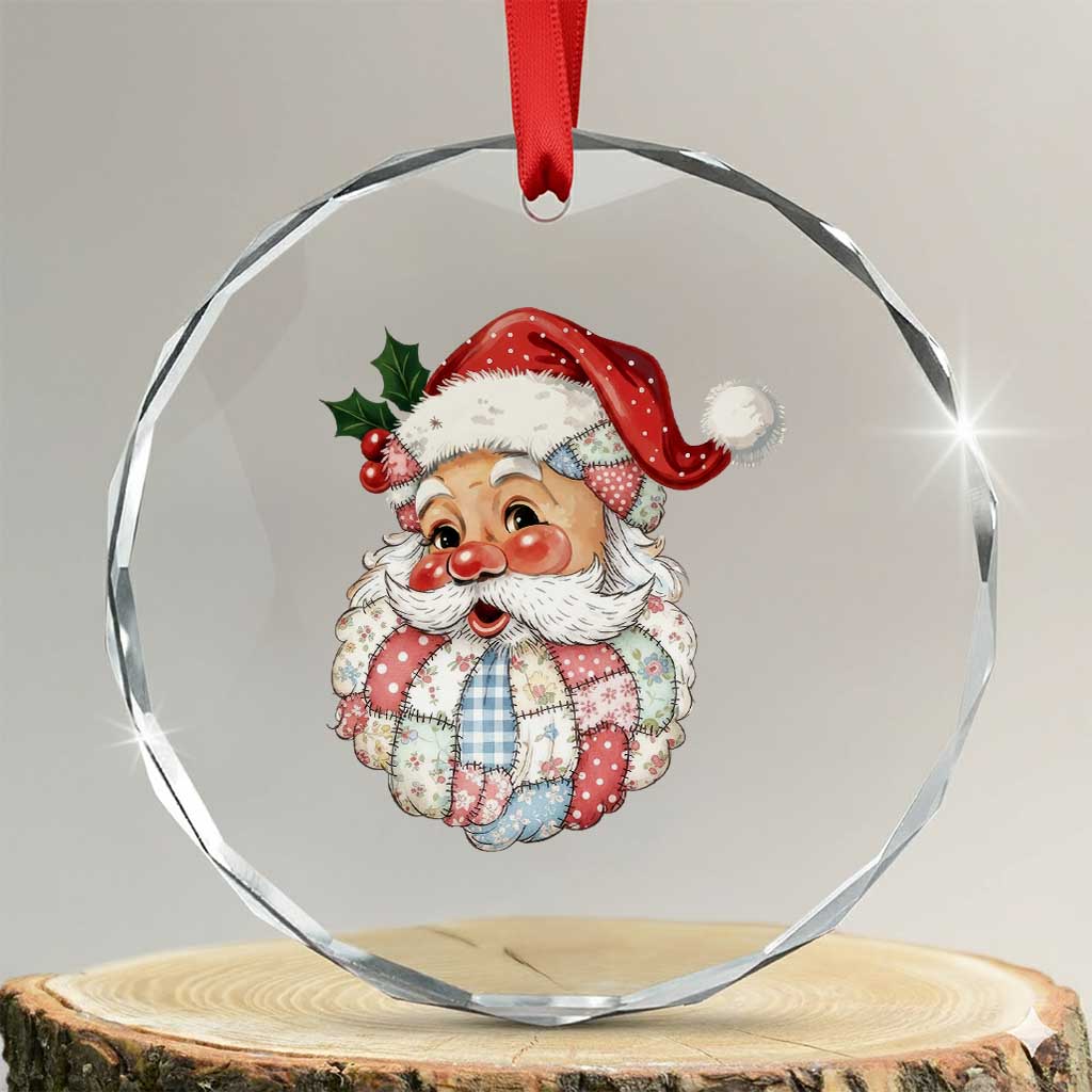 Vintage Retro Patchwork Santa Xmas Crystal Glass Ornament Merry Christmas Holiday TS11 Transparent Glass 3'' Circle Print Your Wear