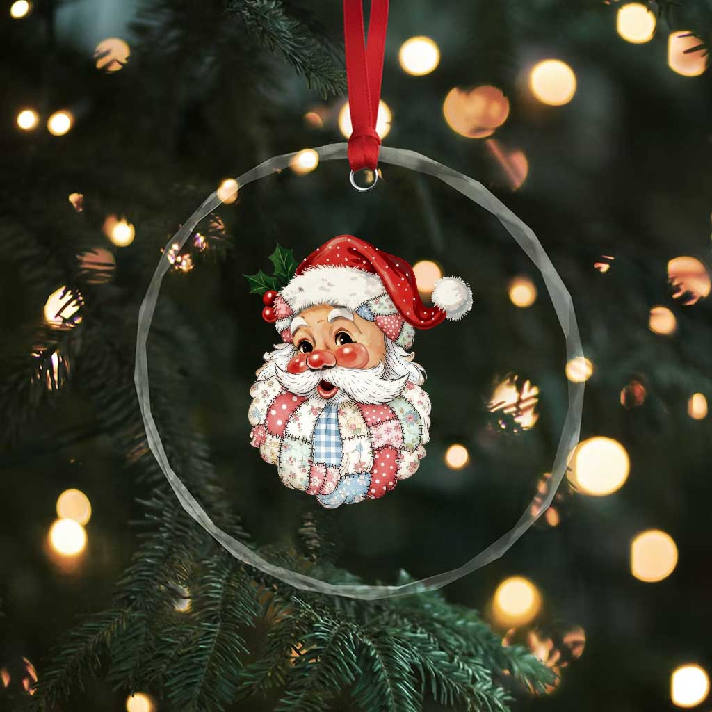 Vintage Retro Patchwork Santa Xmas Crystal Glass Ornament Merry Christmas Holiday TS11 Print Your Wear