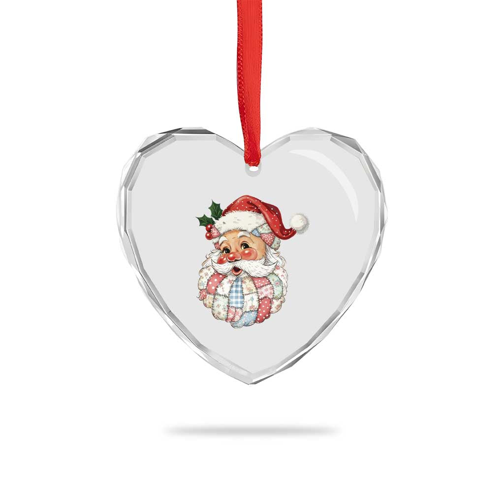 Vintage Retro Patchwork Santa Xmas Heart Crystal Glass Ornament Merry Christmas Holiday TS11 Print Your Wear