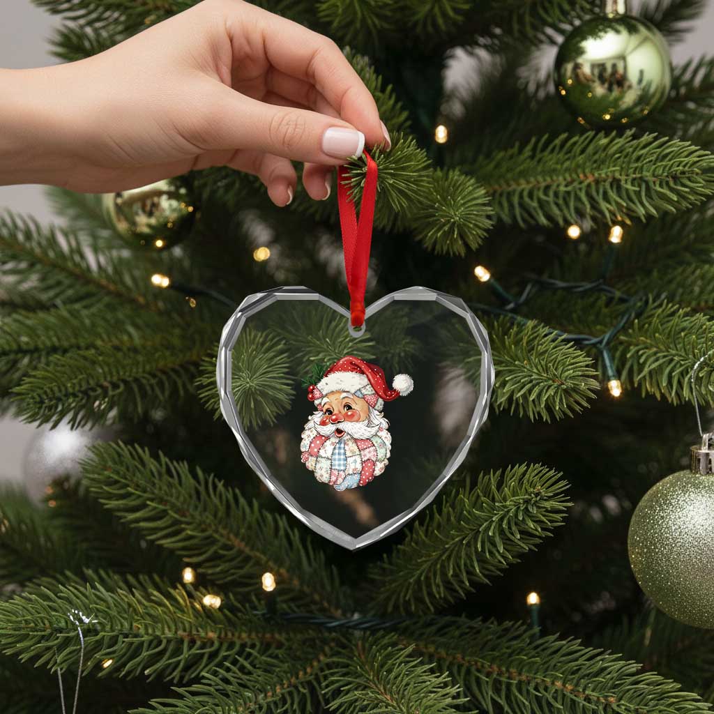 Vintage Retro Patchwork Santa Xmas Heart Crystal Glass Ornament Merry Christmas Holiday TS11 Print Your Wear