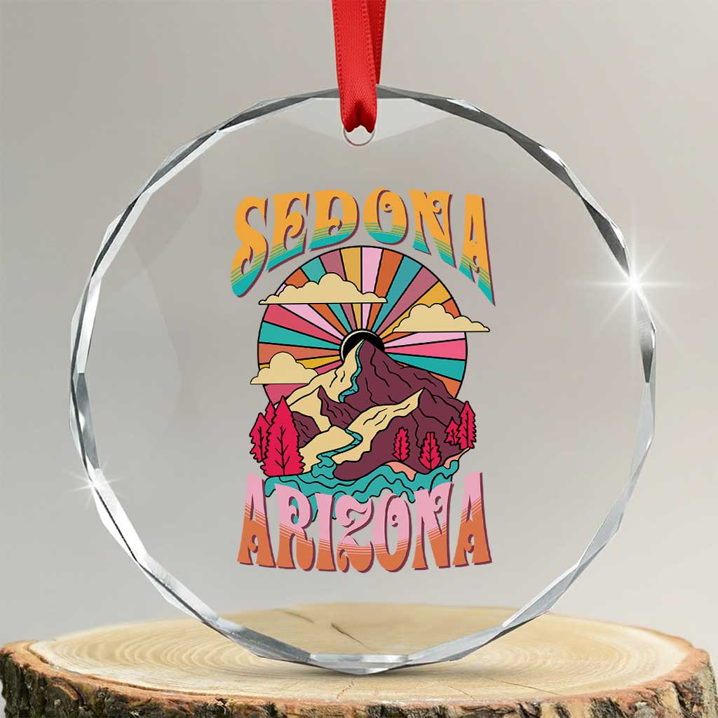 Vintage Retro Sedona Arizona Graphic Crystal Glass Ornament Psychedelic Red Rock Mountain Sunset Travel Souvenir TS02 Transparent Glass 3'' Circle Print Your Wear