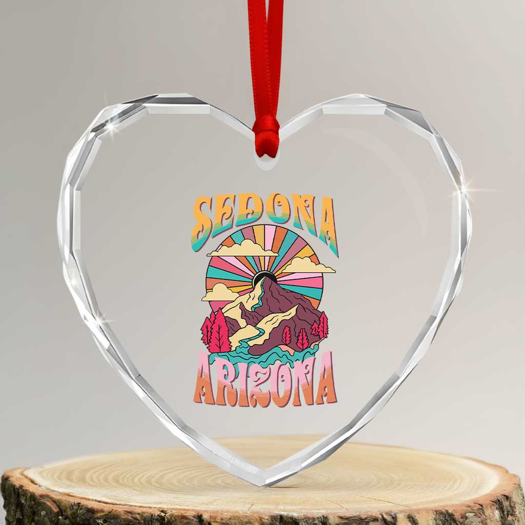 Vintage Retro Sedona Arizona Graphic Heart Crystal Glass Ornament Psychedelic Red Rock Mountain Sunset Travel Souvenir TS02 Transparent Glass 3'' Heart Print Your Wear