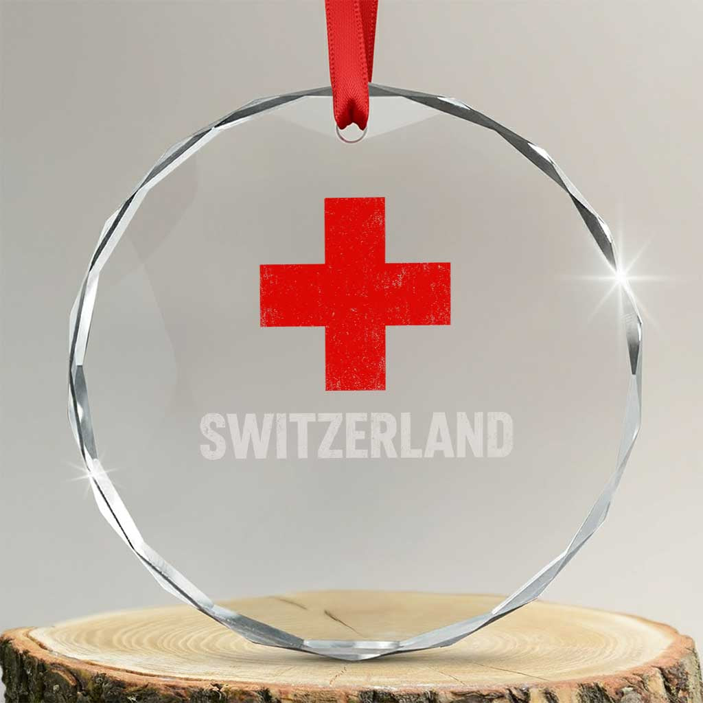 Vintage Retro Switzerland Fan Crystal Glass Ornament Swiss Cross Flag TS10 Transparent Glass 3'' Circle Print Your Wear