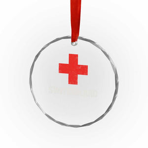 Vintage Retro Switzerland Fan Crystal Glass Ornament Swiss Cross Flag