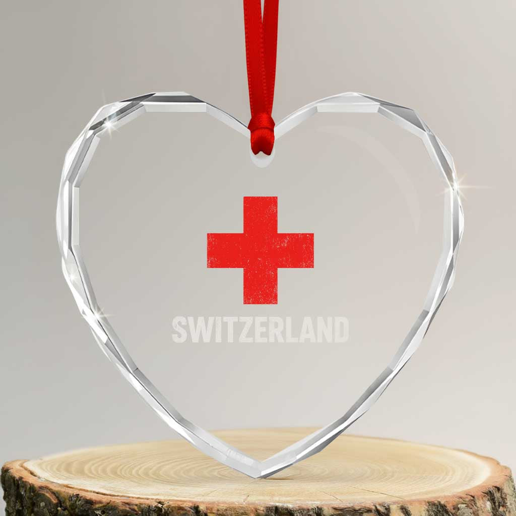 Vintage Retro Switzerland Fan Heart Crystal Glass Ornament Swiss Cross Flag TS10 Transparent Glass 3'' Heart Print Your Wear