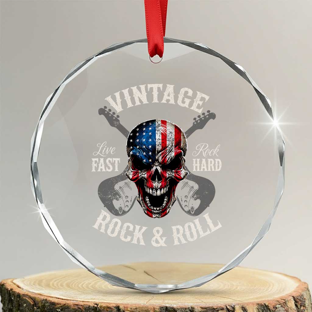 Vintage Rock and Roll Skull Guitar Rocker Crystal Glass Ornament Live Fast Rock Hard American Flag TS11 Transparent Glass 3'' Circle Print Your Wear