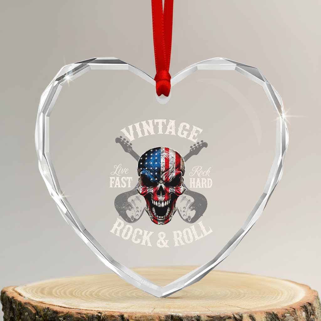 Vintage Rock and Roll Skull Guitar Rocker Heart Crystal Glass Ornament Live Fast Rock Hard American Flag TS11 Transparent Glass 3'' Heart Print Your Wear