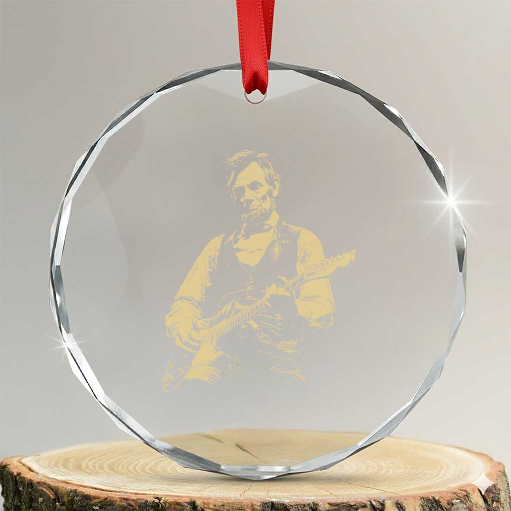 Vintage Rockin Abe Abraham Lincoln Playing Electric Guitar Crystal Glass Ornament Patriotic Music Rocker Mashup 4th of July Celebration TS02 Transparent Glass 3'' Circle Print Your Wear