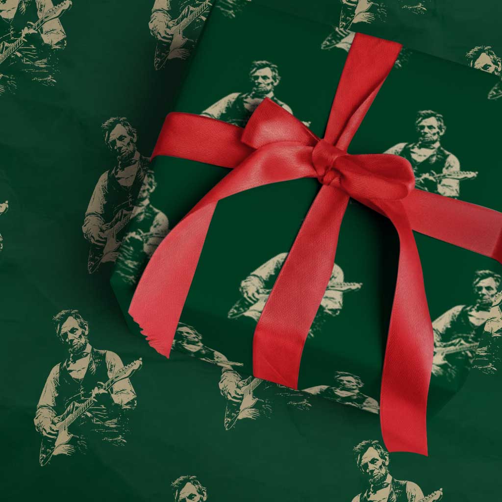 Vintage Rockin Abe Abraham Lincoln Playing Electric Guitar Wrapping Paper Roll Patriotic Music Rocker Mashup 4th of July Celebration TS02 Green Print Your Wear