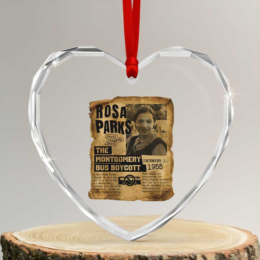 Vintage Rosa Parks Heart Crystal Glass Ornament Groovy Black History Month TS12 Transparent Glass 3'' Heart Print Your Wear