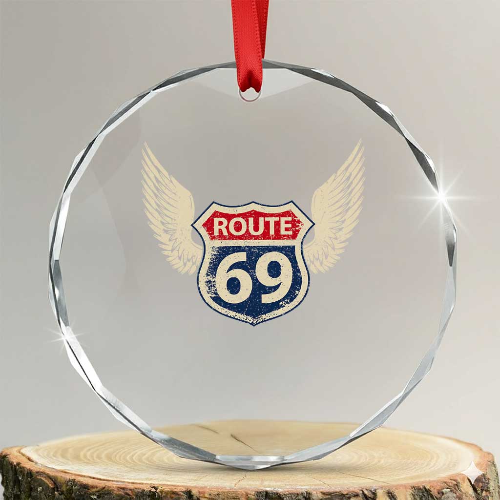 Vintage Route 69 Highway Road Trip Sign Crystal Glass Ornament TS11 Transparent Glass 3'' Circle Print Your Wear