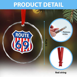 Vintage Route 69 Highway Road Trip Sign Distressed American Flag Crystal Glass Ornament TS11 Print Your Wear
