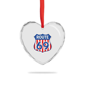 Vintage Route 69 Highway Road Trip Sign Distressed American Flag Heart Crystal Glass Ornament TS11 Print Your Wear