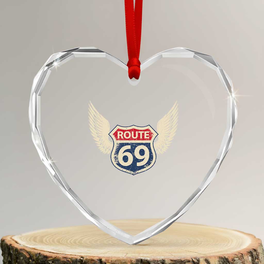 Vintage Route 69 Highway Road Trip Sign Heart Crystal Glass Ornament TS11 Transparent Glass 3'' Heart Print Your Wear