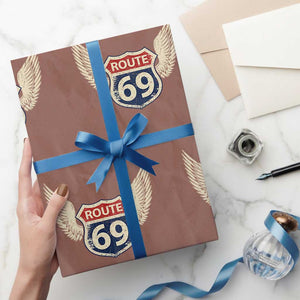 Vintage Route 69 Highway Road Trip Sign Wrapping Paper Roll TS11 Mocha Print Your Wear