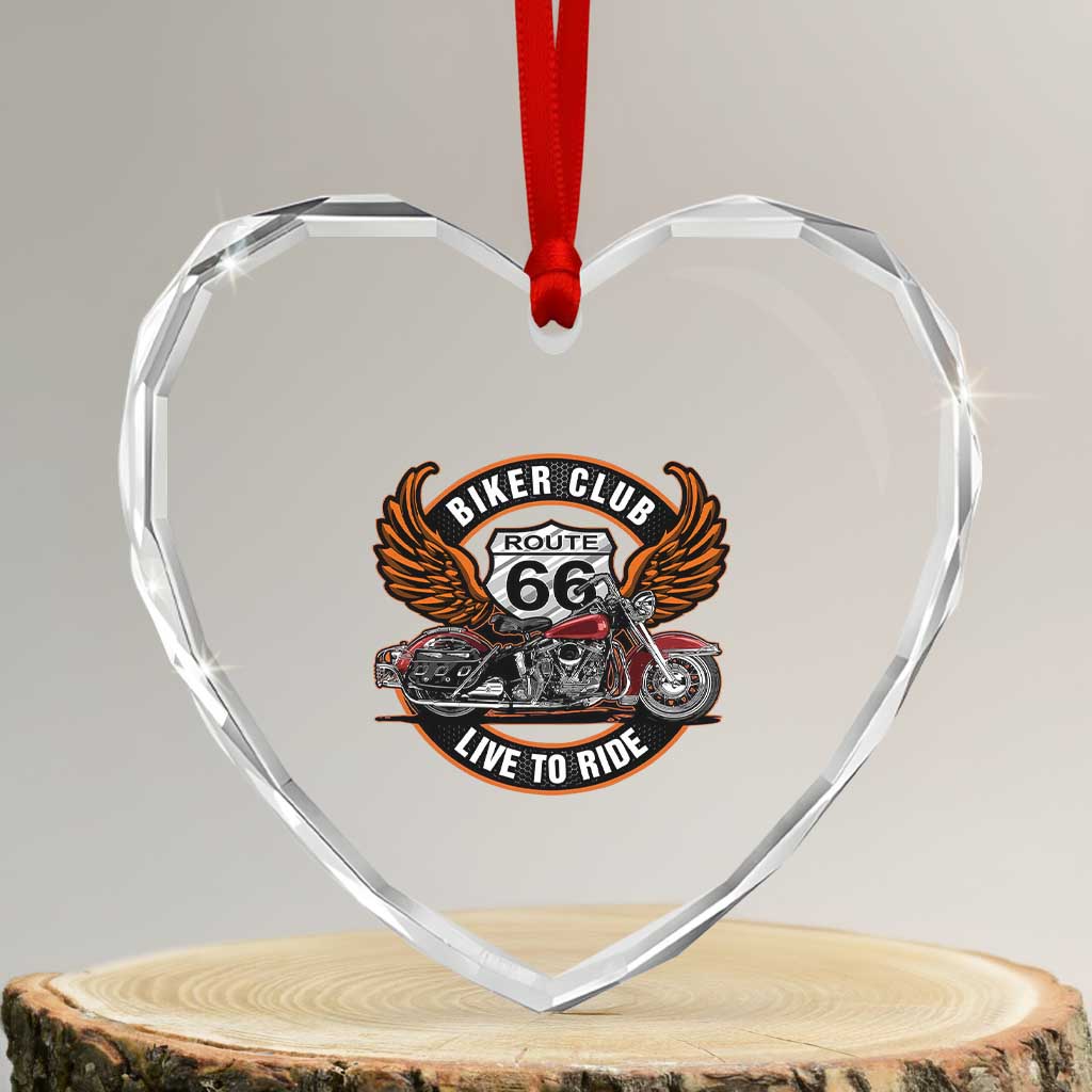 Vintage Route Highway 66 Biker Club Heart Crystal Glass Ornament Live To Ride Motorcycle Graphic TS12 Transparent Glass 3'' Heart Print Your Wear