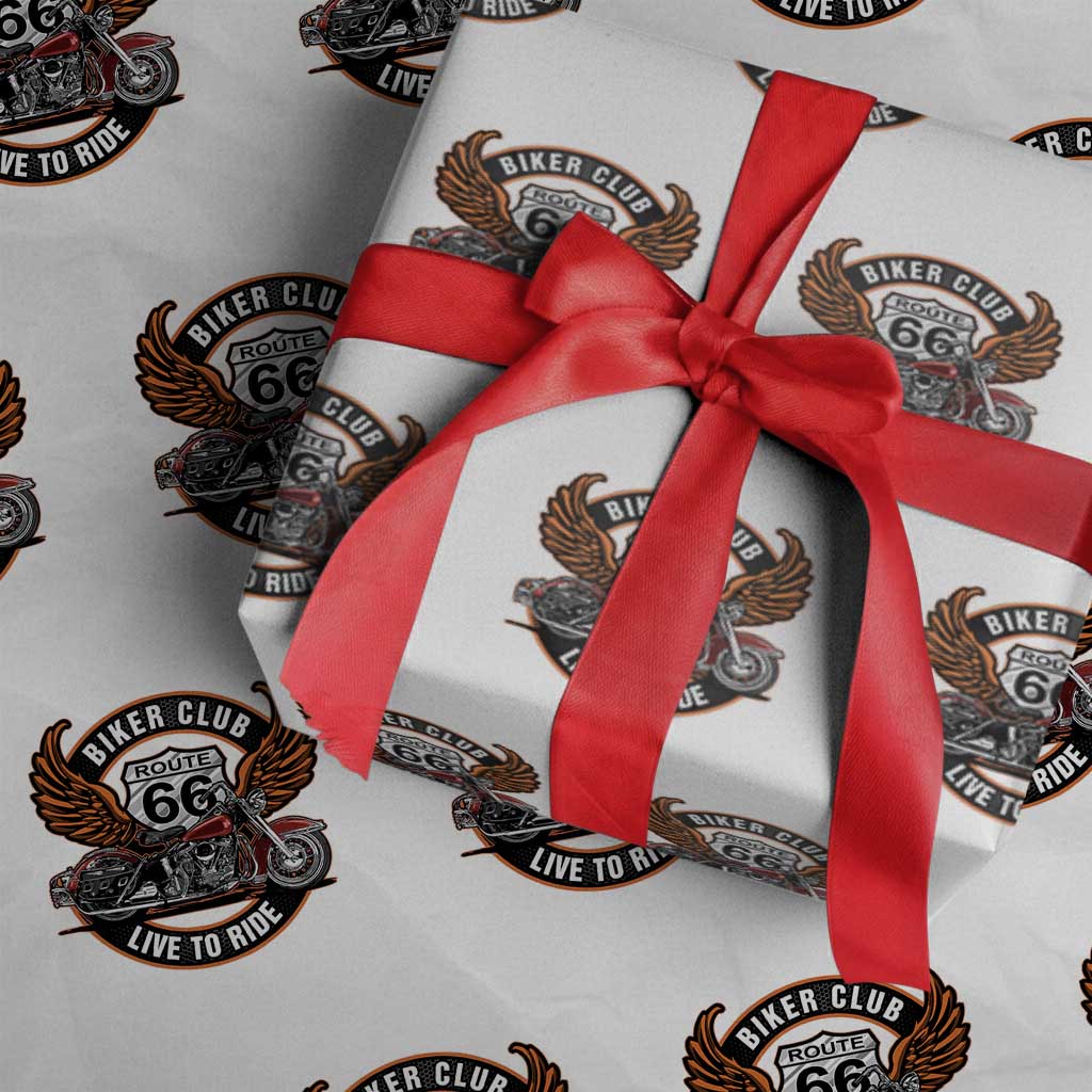 Vintage Route Highway 66 Biker Club Wrapping Paper Roll Live To Ride Motorcycle Graphic TS12 White Print Your Wear