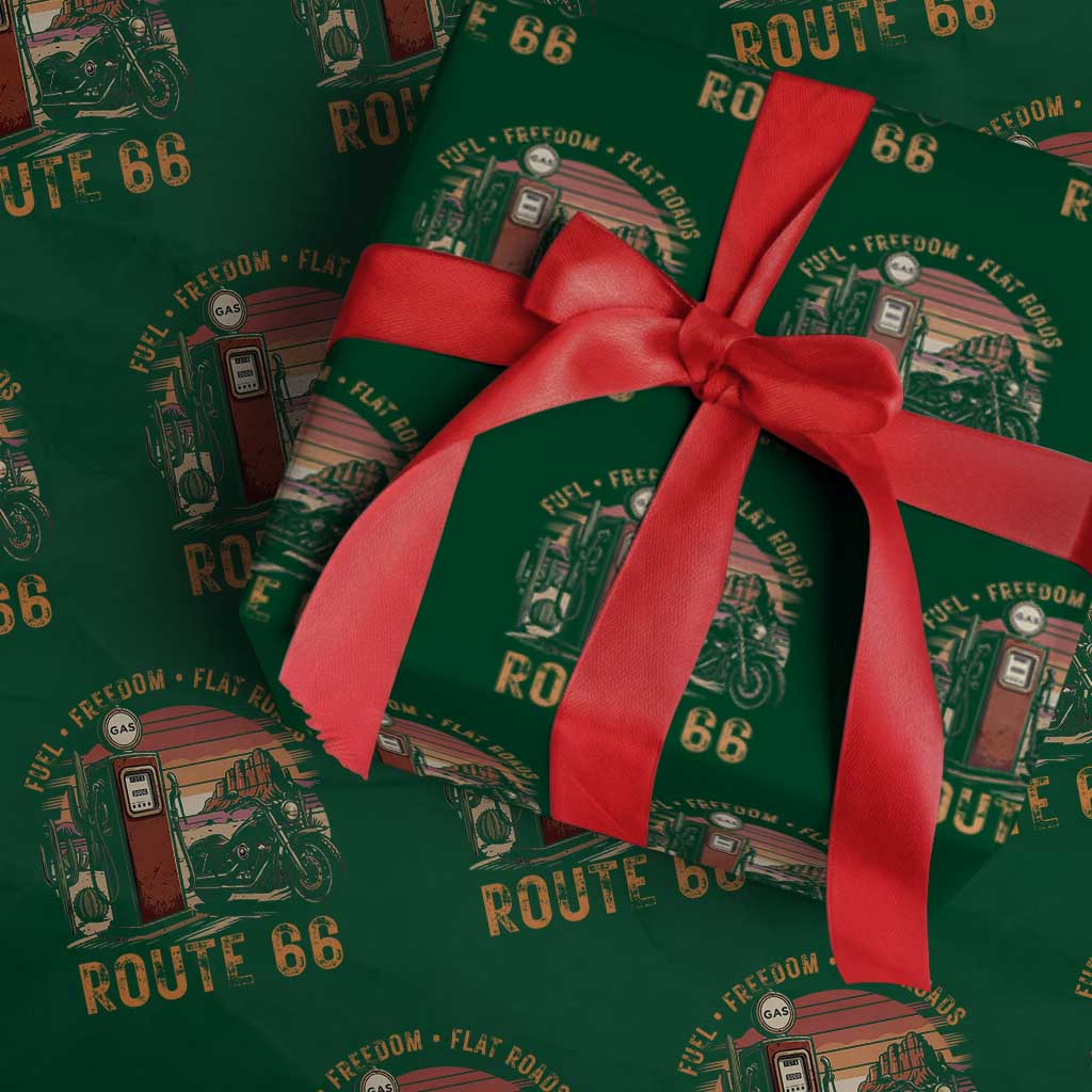 Vintage Route Highway 66 Gas Pump Wrapping Paper Roll Fuel Freedom Flat Roads TS12 Green Print Your Wear