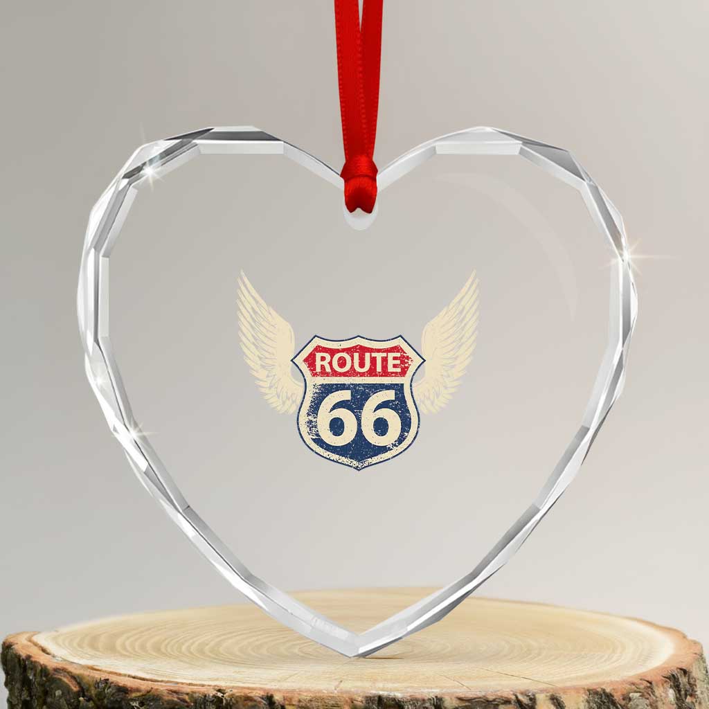 Vintage Route Highway 66 Highway Road Trip Sign Heart Crystal Glass Ornament TS11 Transparent Glass 3'' Heart Print Your Wear
