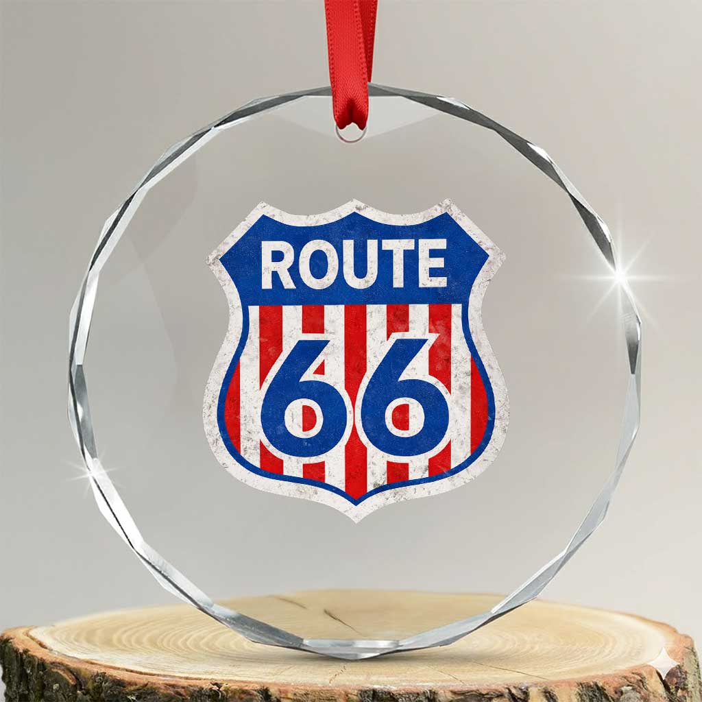 Vintage Route Highway 66 Historical Sign Distressed American Flag Road Trip Crystal Glass Ornament TS11 Transparent Glass 3'' Circle Print Your Wear