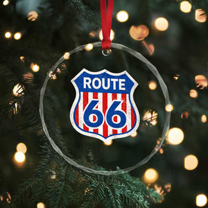 Vintage Route Highway 66 Historical Sign Distressed American Flag Road Trip Crystal Glass Ornament TS11 Print Your Wear