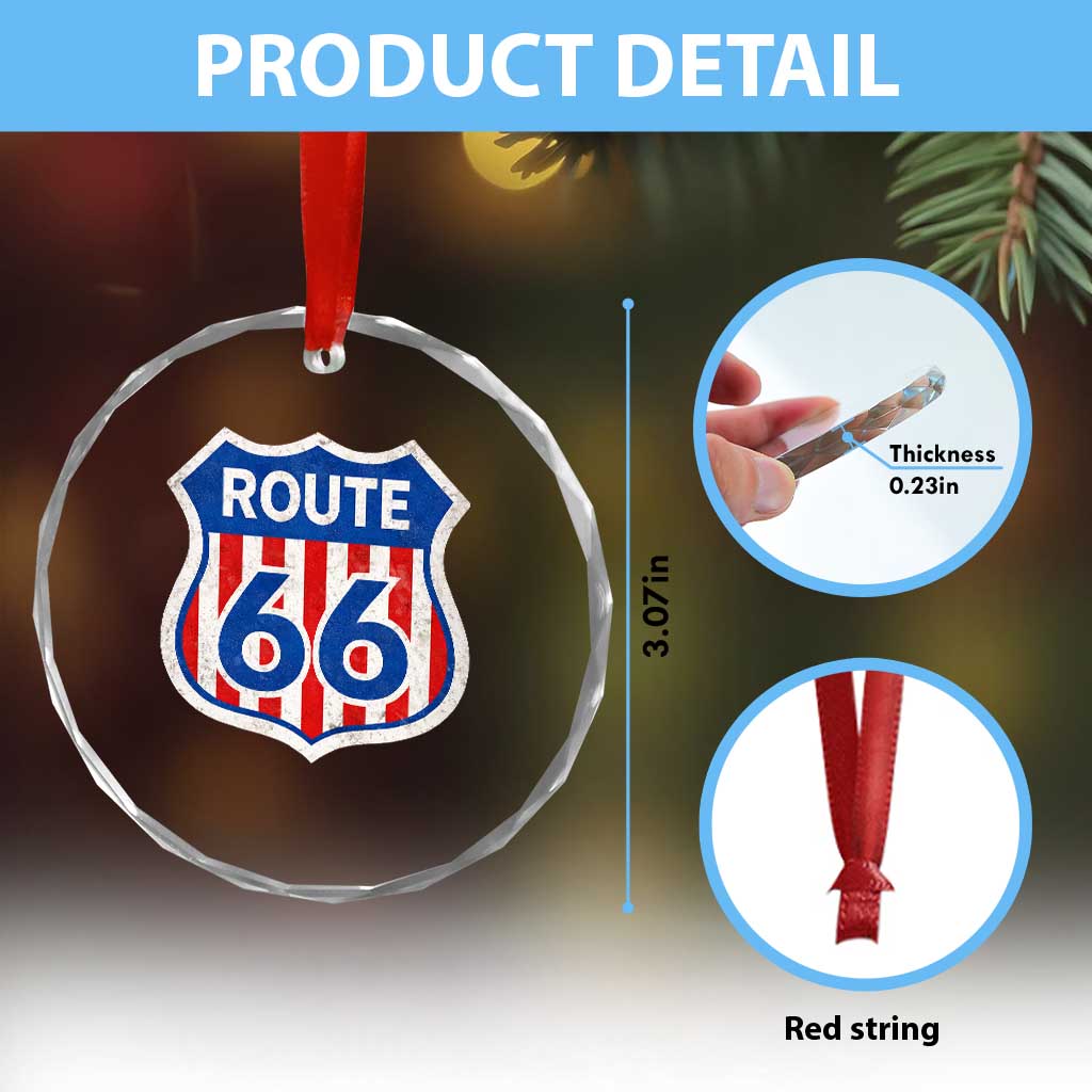 Vintage Route Highway 66 Historical Sign Distressed American Flag Road Trip Crystal Glass Ornament TS11 Print Your Wear