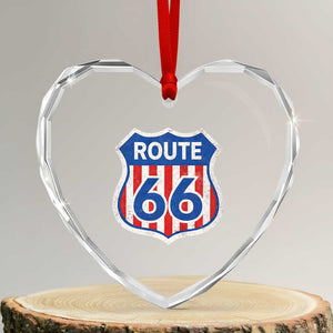Vintage Route Highway 66 Historical Sign Distressed American Flag Road Trip Heart Crystal Glass Ornament TS11 Transparent Glass 3'' Heart Print Your Wear