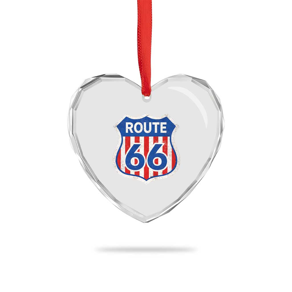 Vintage Route Highway 66 Historical Sign Distressed American Flag Road Trip Heart Crystal Glass Ornament TS11 Print Your Wear