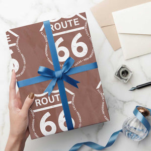 Vintage Route Highway 66 Road Trip Wrapping Paper Roll Mother Road All States TS12 Mocha Print Your Wear