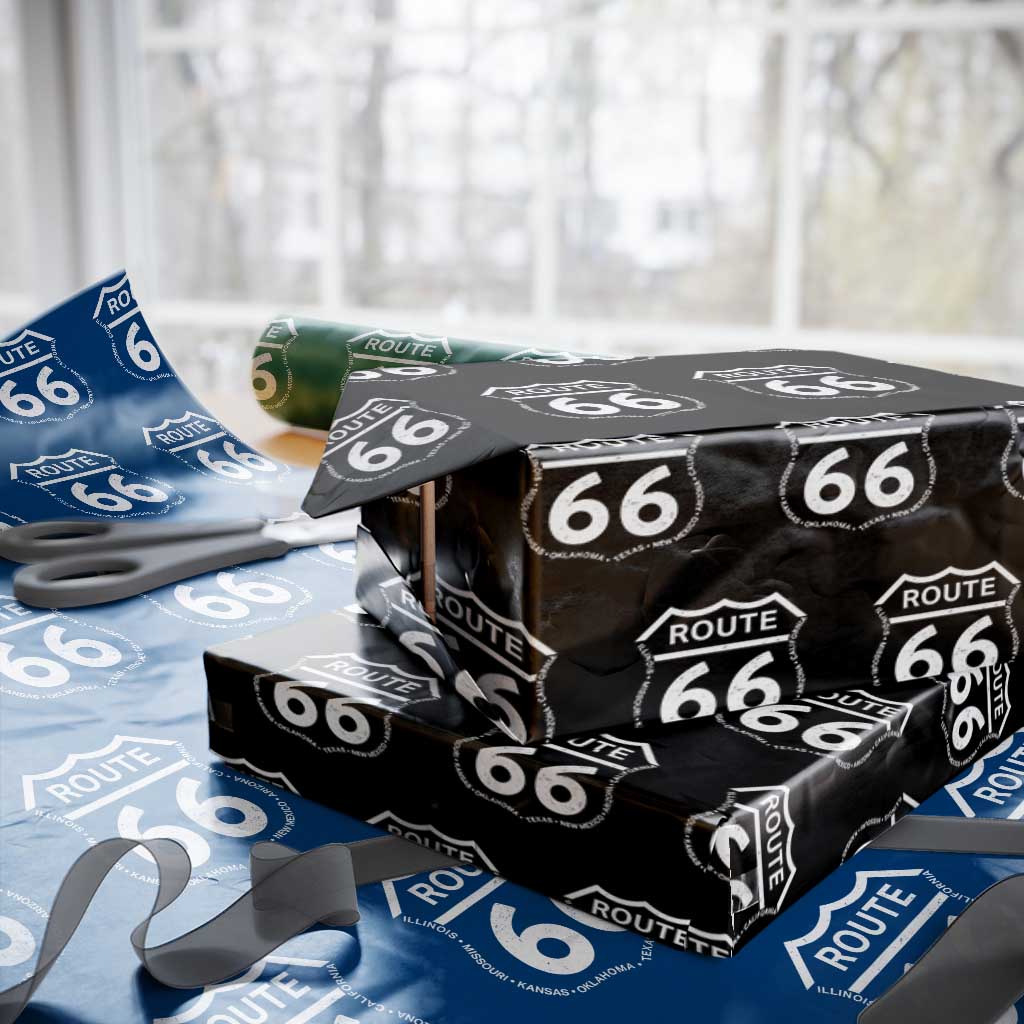 Vintage Route Highway 66 Road Trip Wrapping Paper Roll Mother Road All States TS12 Black Print Your Wear