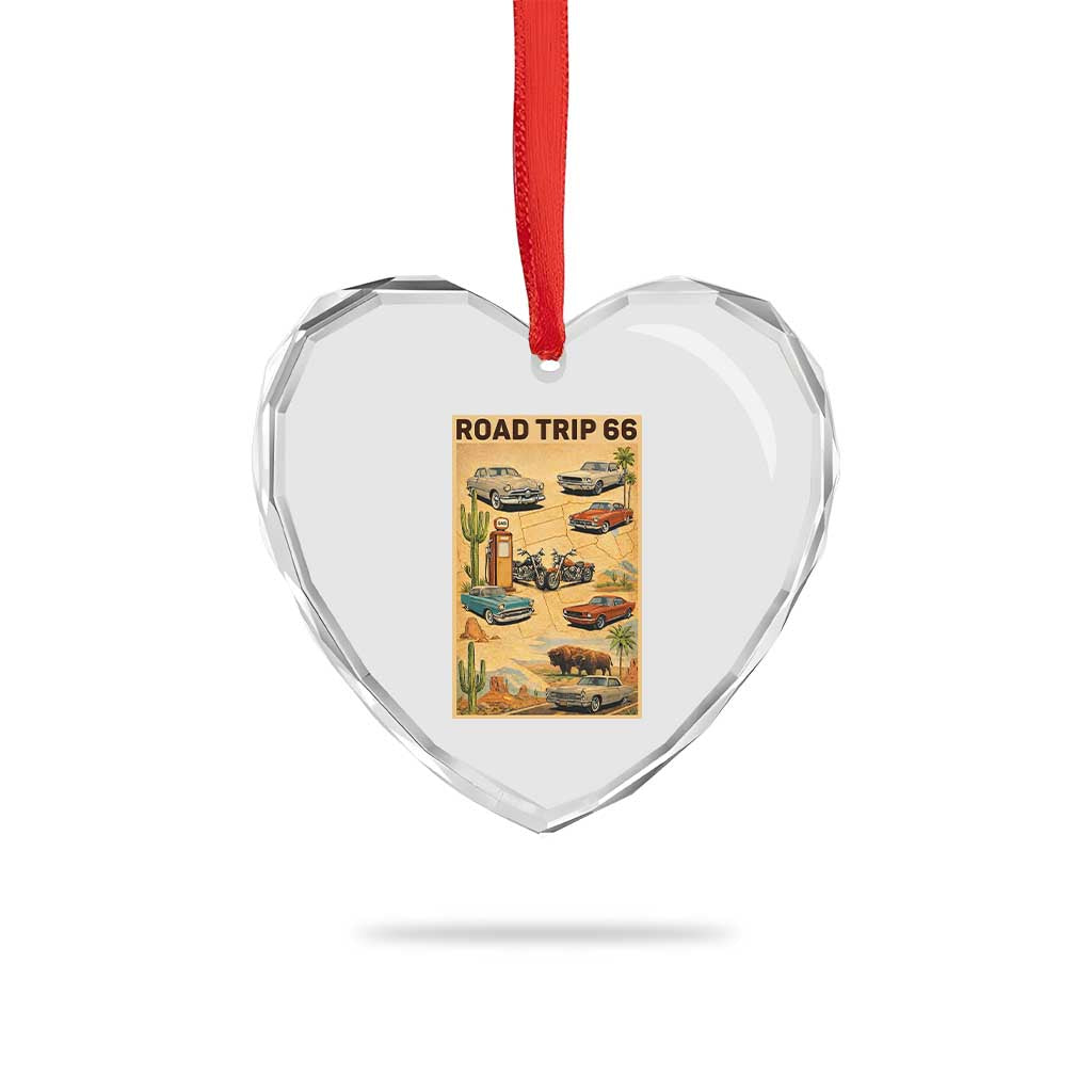 Vintage Route Highway 66 Road Trip Poster Heart Crystal Glass Ornament Open Road Adventure TS12 Print Your Wear
